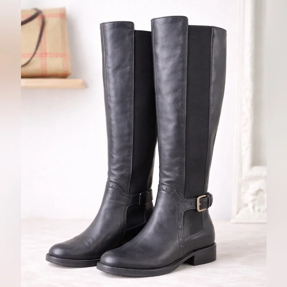 ALDO Black Wide Calf Tall Riding Boots | Size 5 | Stretch Back Panel